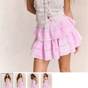 LoveShackFancy Pink Tiered Ruffle Mini Skirt